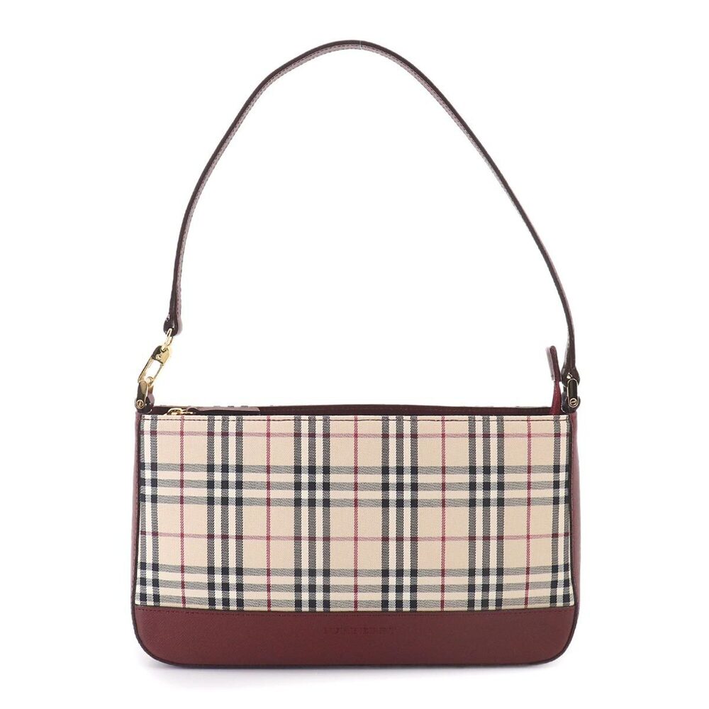 Burberry Nova Check Handbag, Canvas and Leather, Beige Bordeaux, Shoulder Bag